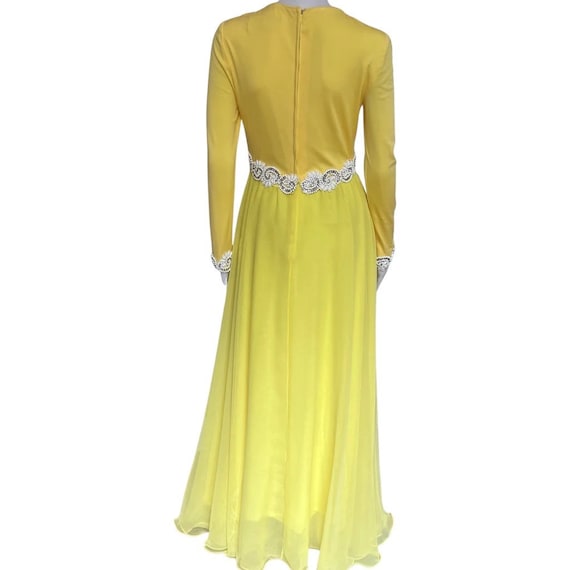 LILLIE RUBIN vintage 1970s evening dress gown, lemon yellow windowpane plaid ball gown