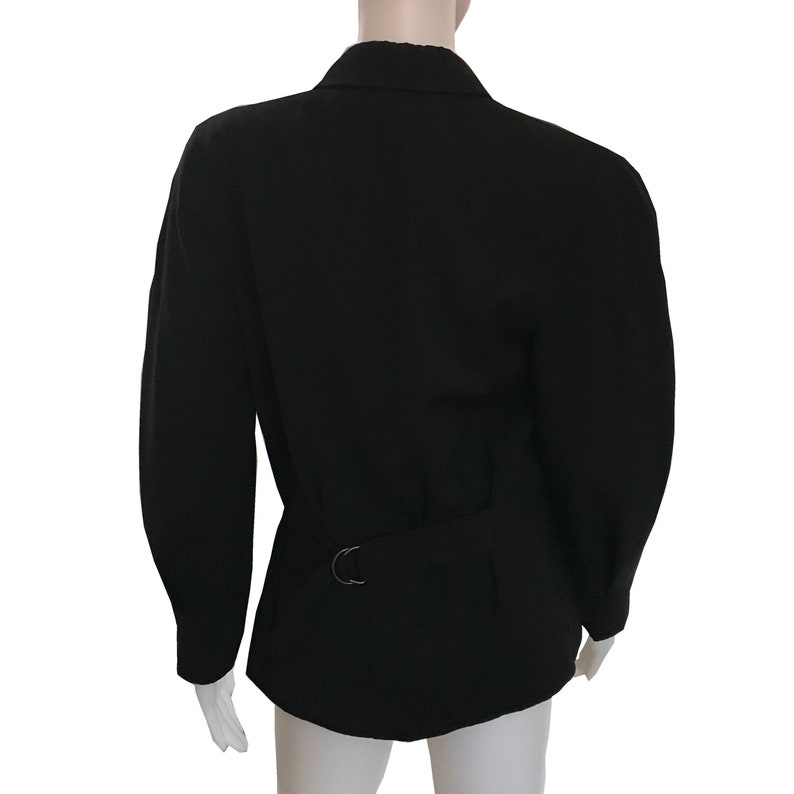 Vintage 1980s Gucci Leather-Trimmed Black Wool Jacket image 5