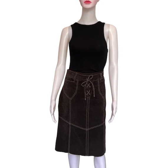 Vintage 1990s Black Suede Grunge Style Skirt - image 1