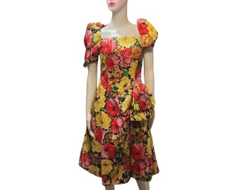 Victor Costa 1980s Floral Cocktail Dress