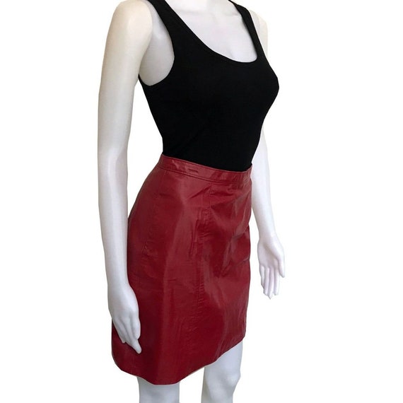 Vintage 1980s Brick Red Leather Mini Skirt - image 3