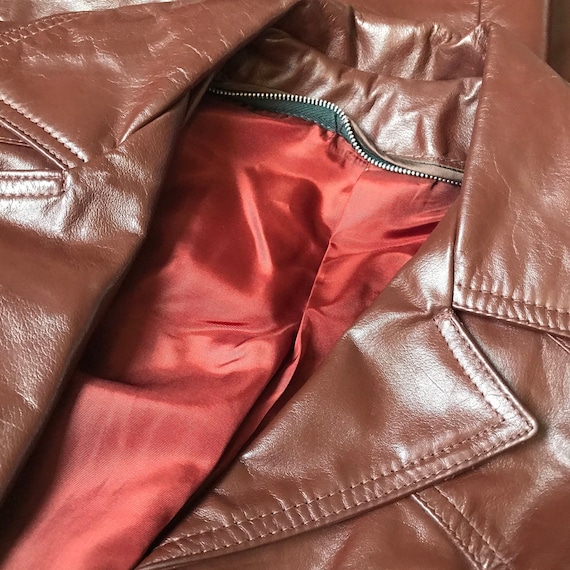 Vintage 1970s Cognac Color Leather Trench Coat - image 7