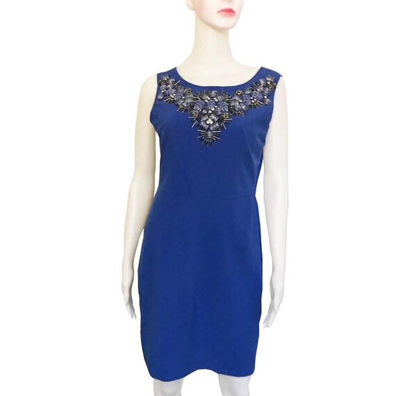 Vintage 1990s Cobalt Blue Embellished Sleeveless … - image 2