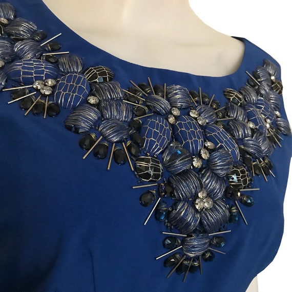 Vintage 1990s Cobalt Blue Embellished Sleeveless … - image 5