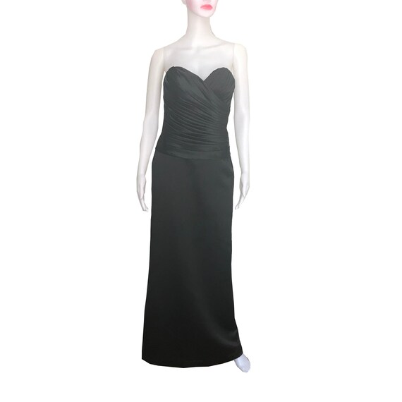 Vintage 1980s Black Satin Strapless Formal Gown Pr