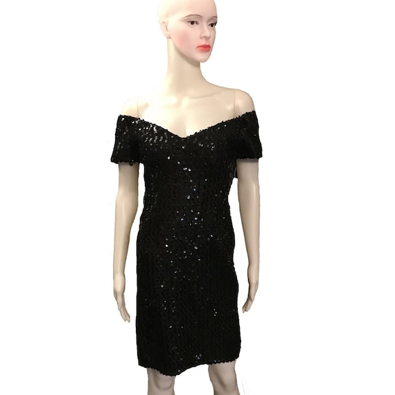 Vintage 1980s Black Sequined Convertible Cocktail… - image 2
