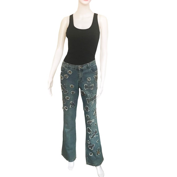 Vintage 1990s Stone-Washed Butterfly Patch Flare J