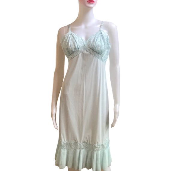 Vintage 1950s Light Blue Vanity Fair Slip With La… - image 1