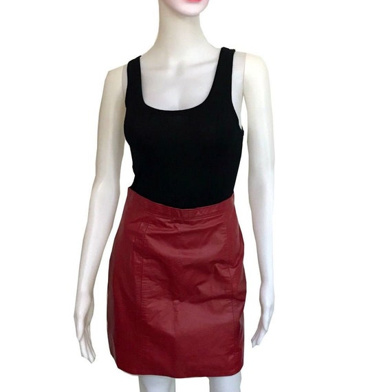 Vintage 1980s Brick Red Leather Mini Skirt - image 1