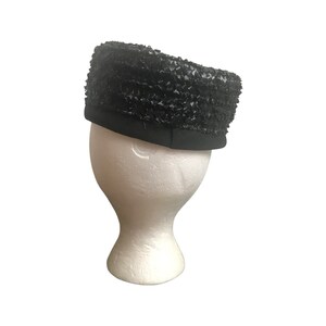 Vintage 1950s Black Pillbox Hat image 3