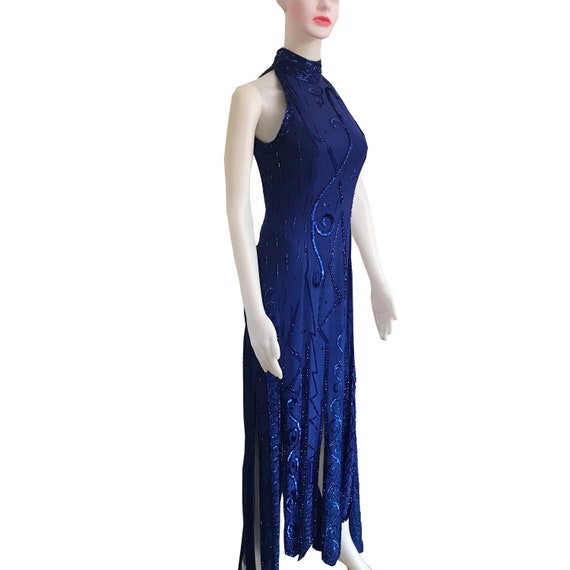 Vintage 1980s Lillie Rubin Blue Sequin Halter Dres
