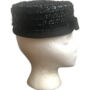 Vintage 1950s Black Pillbox Hat image 2