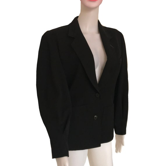 Vintage 1980s Gucci Leather-Trimmed Black Wool Jac