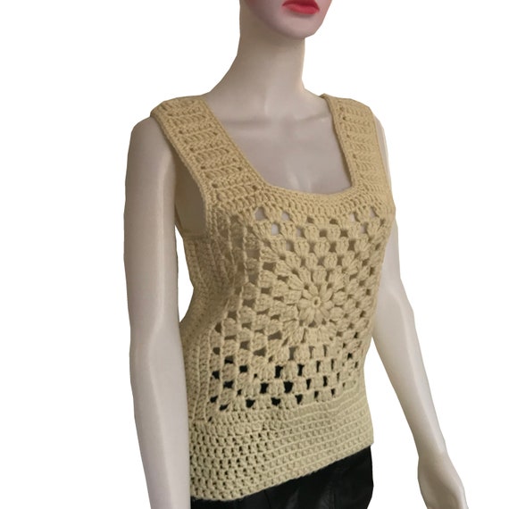 Vintage 1970s Hand-Crocheted Sleeveless Sweater - image 3