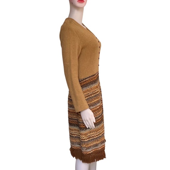 Vintage 1960s Valley Set Taupe Knit Dress with Fr… - image 3