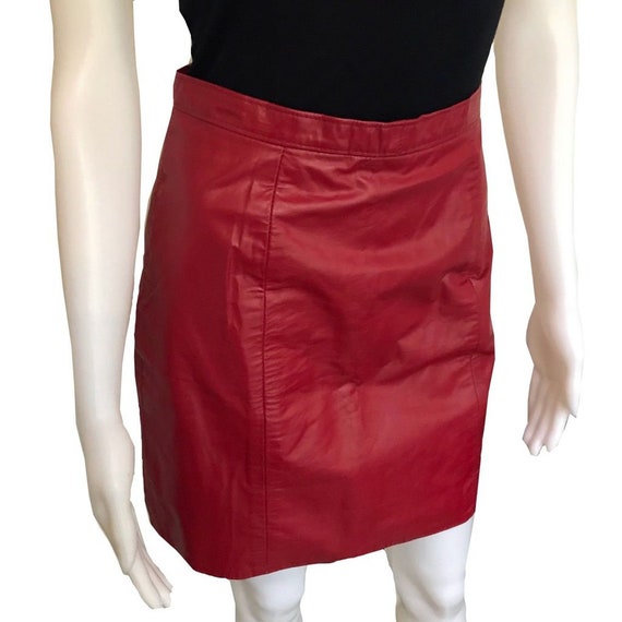 Vintage 1980s Brick Red Leather Mini Skirt - image 2