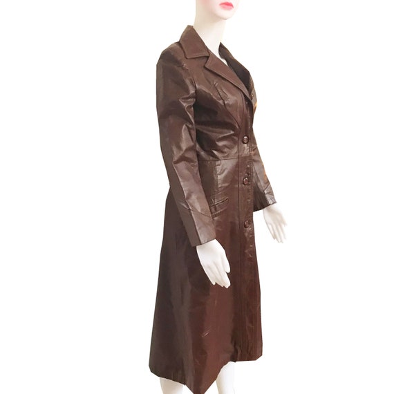 Vintage 1970s Cognac Color Leather Trench Coat - image 3