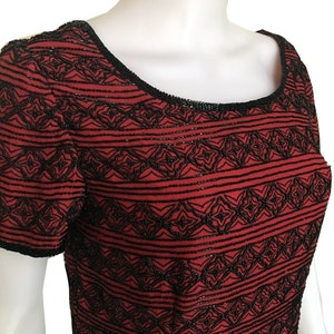 Vintage 1980s Niteline Red and Black Beaded Silk Blouse image 2