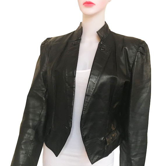 Vintage 1980s Wilsons Black Leather Cropped Jacket