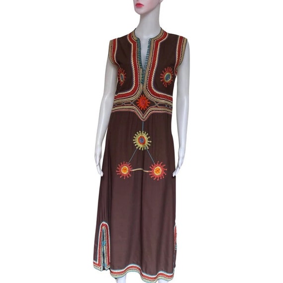 Vintage 1960s Embroidered Boho Maxi Dress