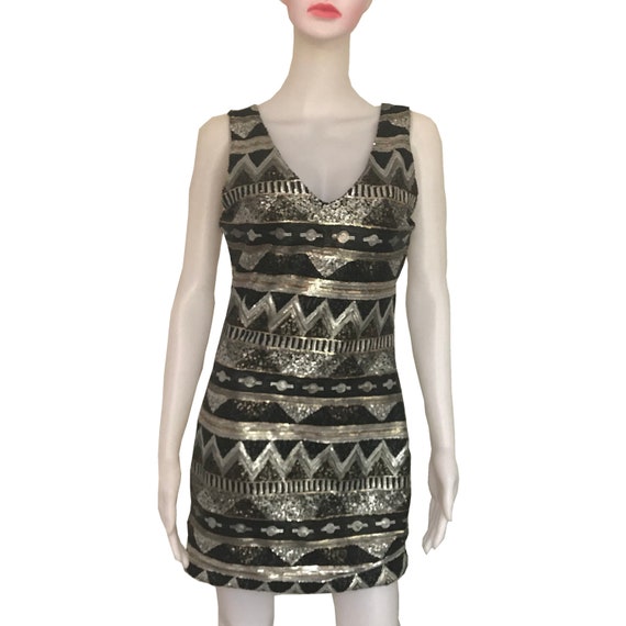 Vintage 1990s Sequined Sleeveless Mini-Dress - image 1