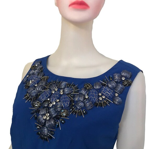 Vintage 1990s Cobalt Blue Embellished Sleeveless … - image 1