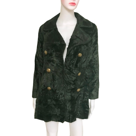 Vintage 1960s Green Crushed Velvet Double-Breasted