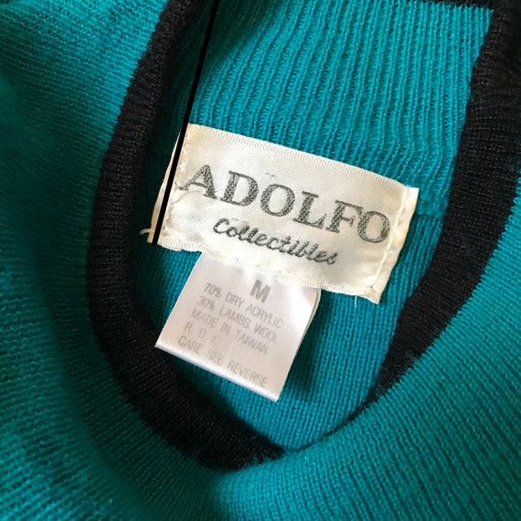 Vintage 1980s Adolfo Teal Blue Embroidered Sweate… - image 6