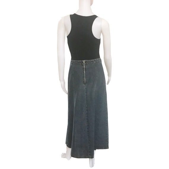 Vintage 1990s Embroidered Denim Midi Skirt - image 3
