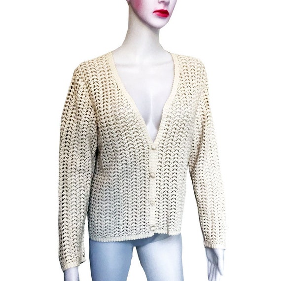 Vintage 1960s Crochet Off-White Cardigan