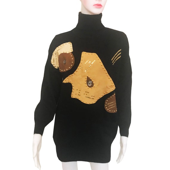 Vintage 1980s Forenza Oversized Black Turtleneck S