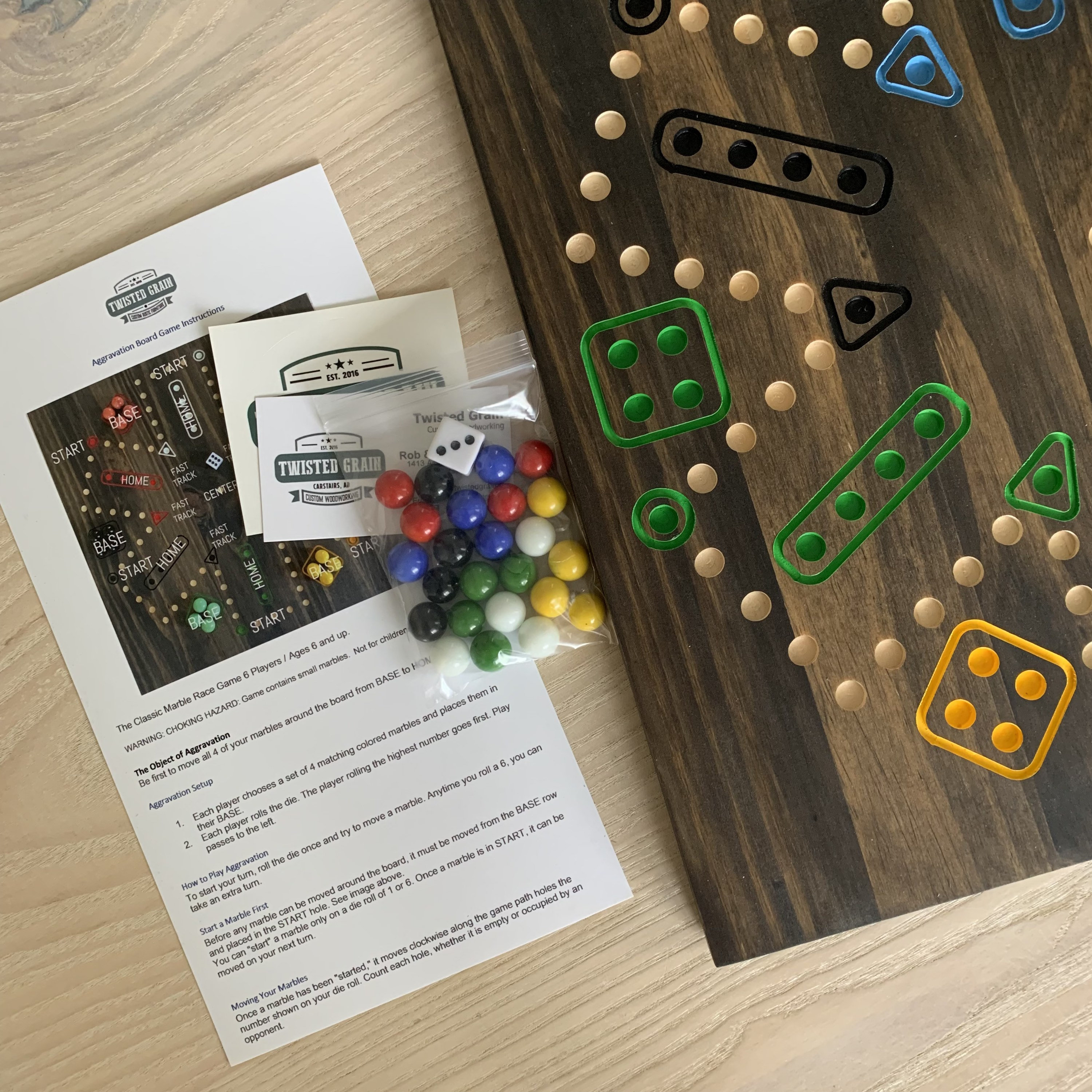 Aggravation | Double sided 6-player and 4-player Wooden Dice Marble Game | Board Game | Trouble | Sorry | Family Game Night