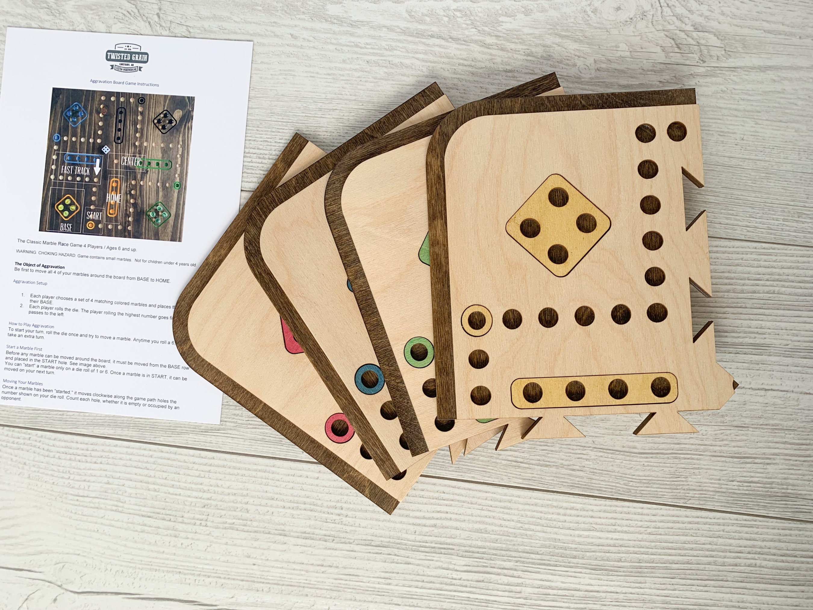 Aggravation Travel 4 player wooden board game, dice and marble game, family game night, games for adults,  family board games
