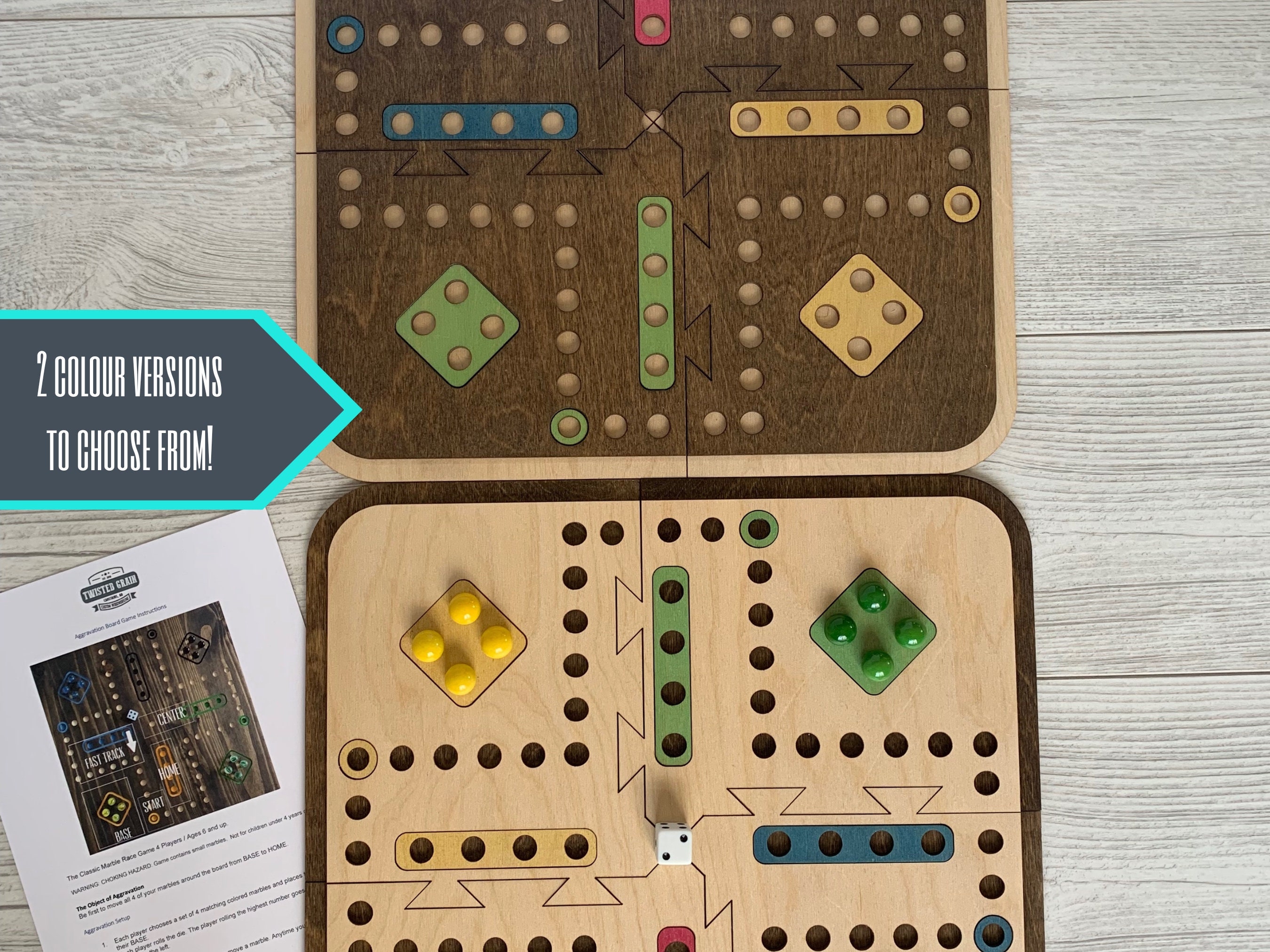 Aggravation Travel 4 player wooden board game, dice and marble game, family game night, games for adults,  family board games