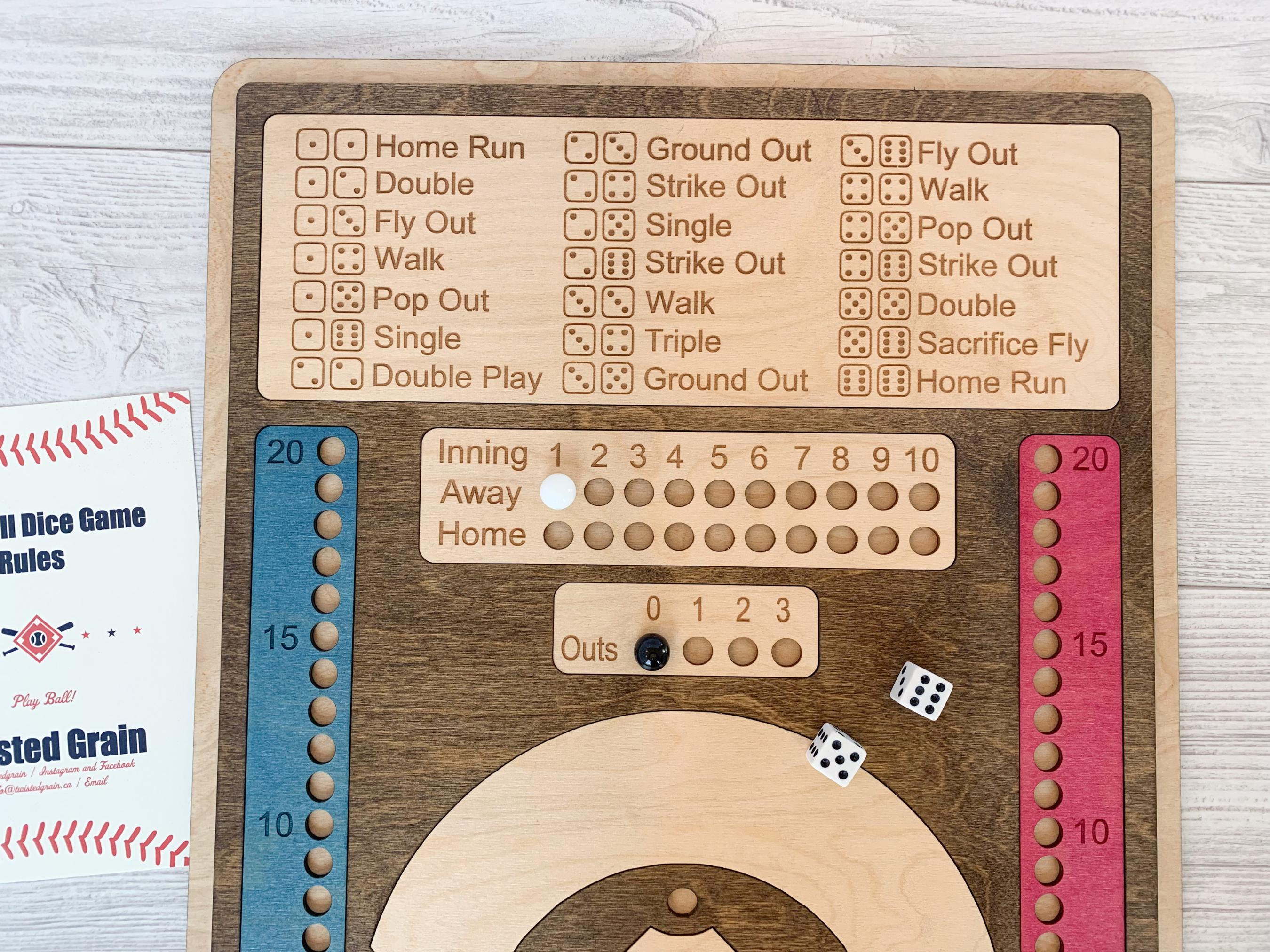 Baseball Dice Game wooden board game, family board games, family game nights, games for adults, baseball lovers