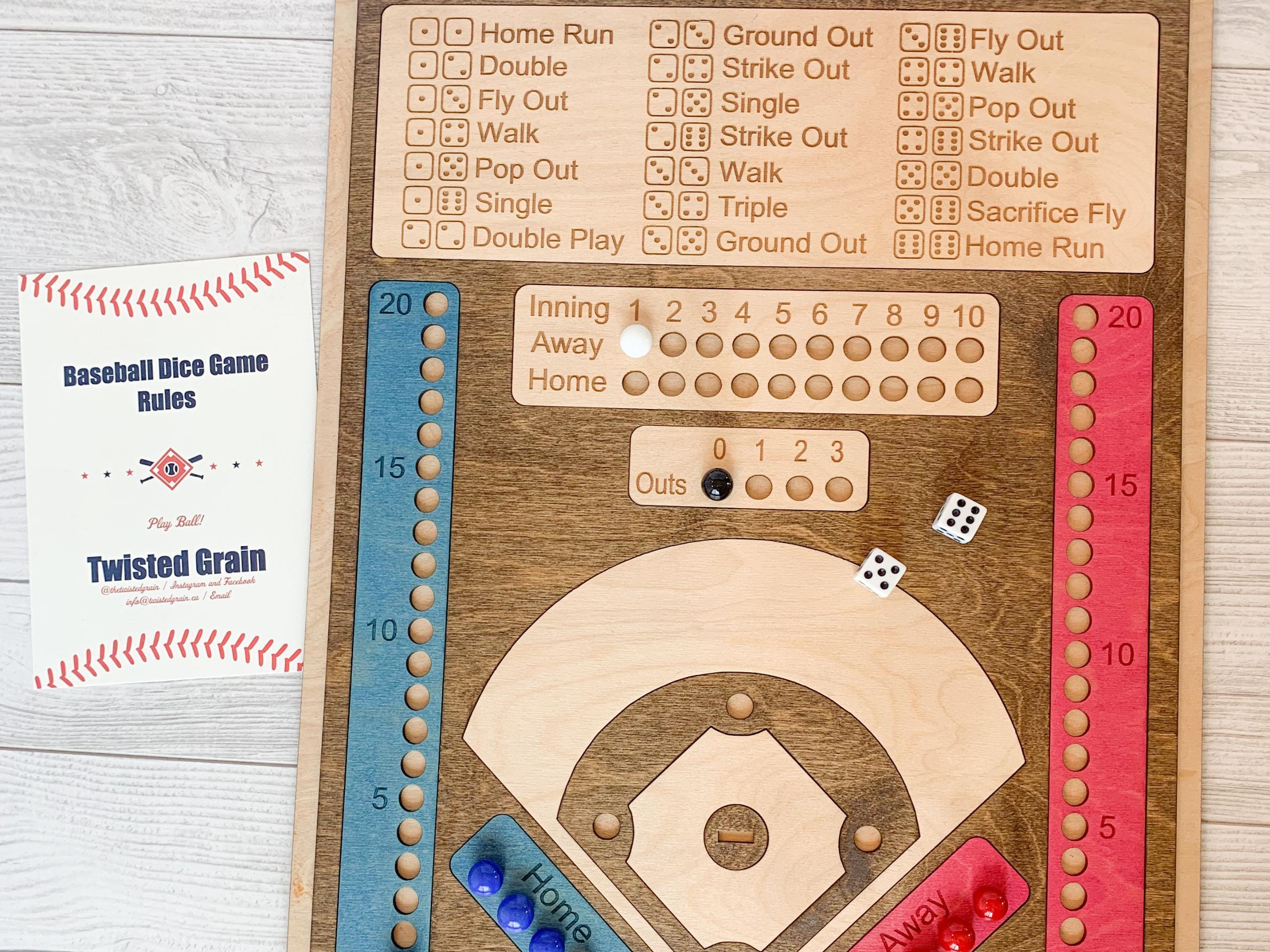 Baseball Dice Game wooden board game, family board games, family game nights, games for adults, baseball lovers