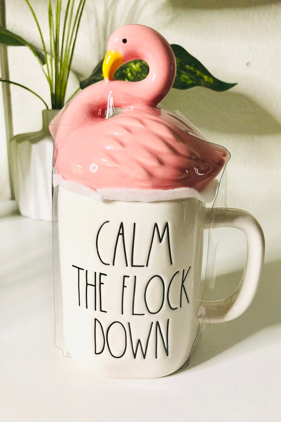 Rae Dunn VACAY MODE figural mug with flamingo topper 
