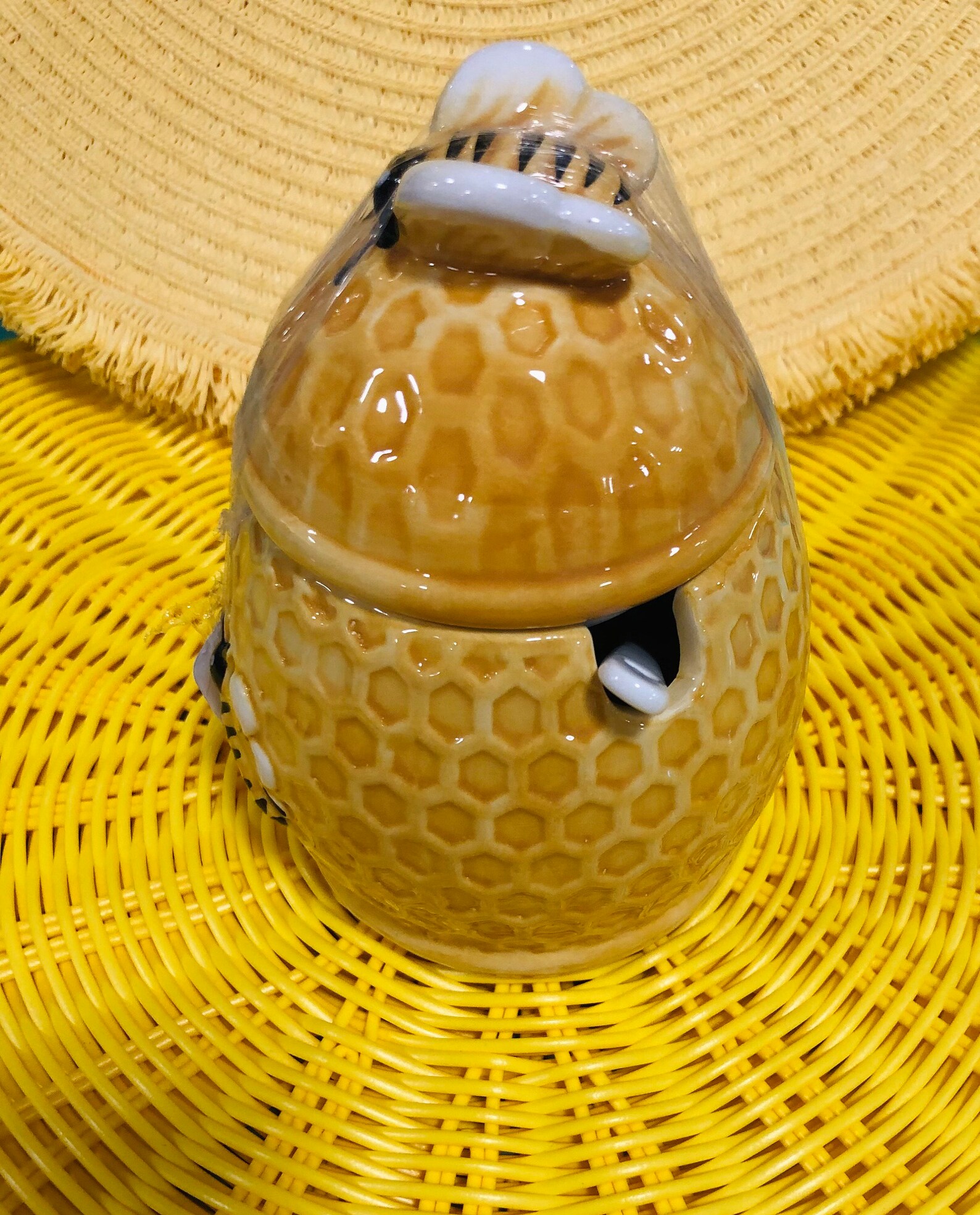 Honey pot with spoon & bee decor. Etsy