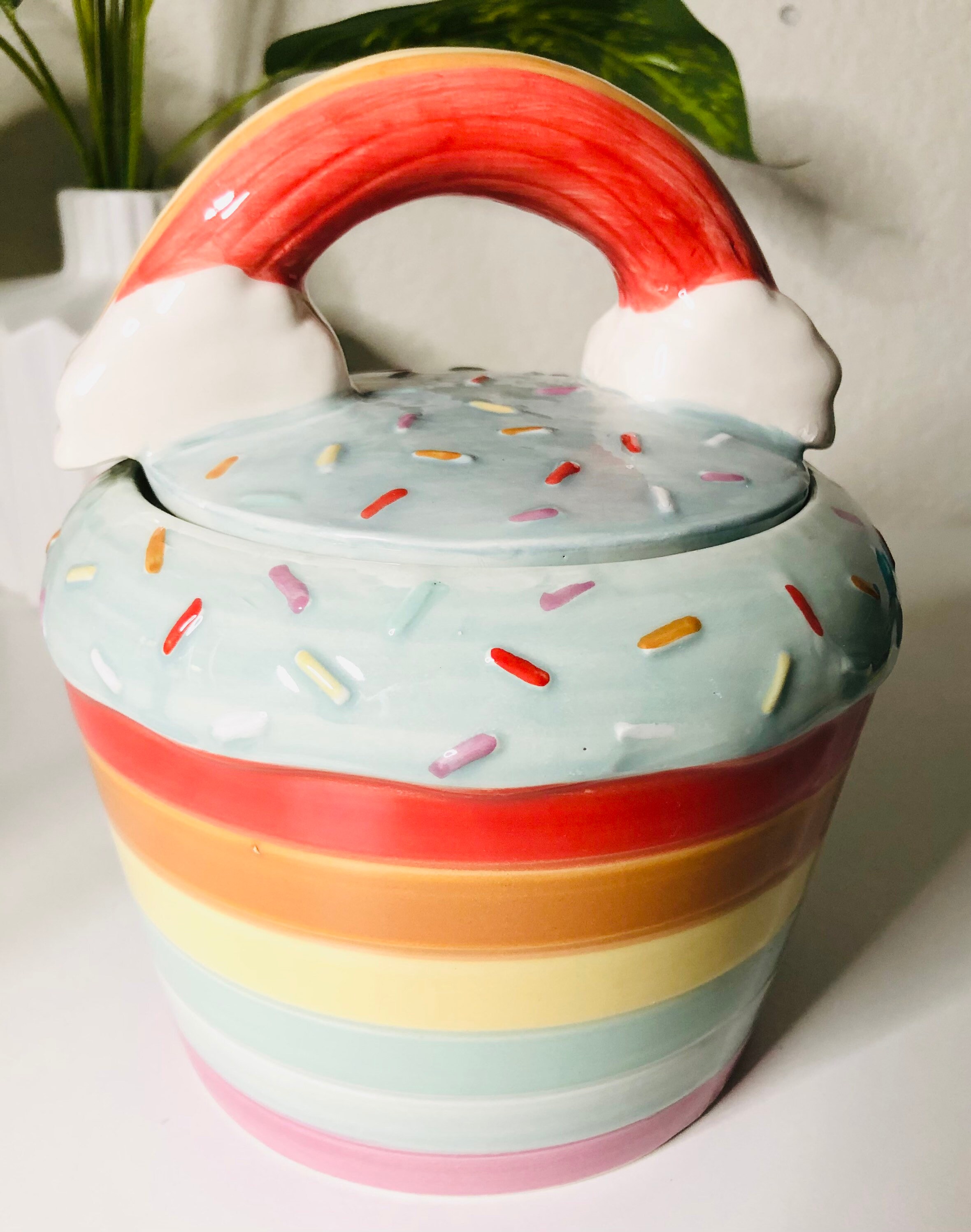 Home & Living Cupcake ceramic canisterrainbow with sprinkles. Canister