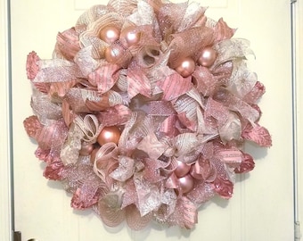 Front Door Wreath, Holiday Wreath,  Wall Decor, Mauve Wreath, Rose Gold Wreath, Pink Wreath