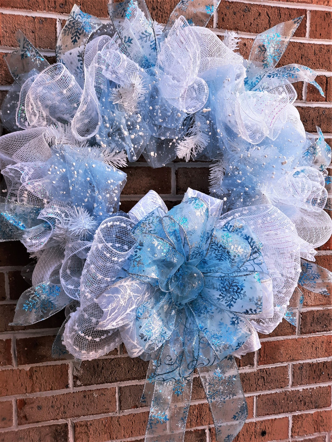 Winter Wreath With Snowflake Mesh is a Blue and White Winter or ...