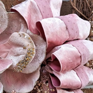 Victorian Soft Pink Grapevine Wreath With Magnolia and Wide Ribbon is ...