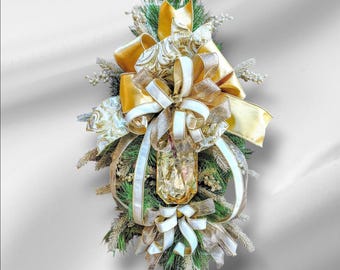 Golden Jewel Glistens on Front Door or  Sparkles as Wall Decor within this Winter Wreath