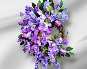 Bright, Lavender Wisteria Floral Grapevine Wreath for Door or Wall Décor, Perfect for Spring and Summer Through Fall
