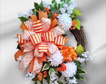 TN Volunteer,  "Big Orange" Grapevine Wreath Shows Team Spirit in Your Man Cave, Workplace or Front Door Entrance... GO VOLS!