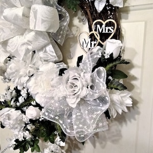 Grapevine Wedding Wreath, wedding door or wall décor for church/home or pre-wedding festivities and bridal showers, all white flowers.