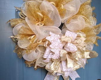 50th Gold Wreath, Front Door or Wall Decor, for Winter, Retirement, or as 50 Years Anniversary Wreath