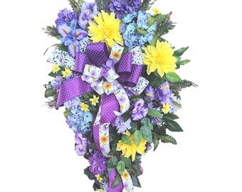 Bright Purple Swag with Yellow Accents for Entrance or Wall Décor Perfect for Spring Transitioning from Summer Through Fall