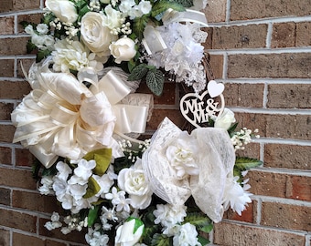 Elegant, Ivory, Wedding Wreath is lovely door or wall décor for event, church or home, pre-wedding festivities or bridal showers