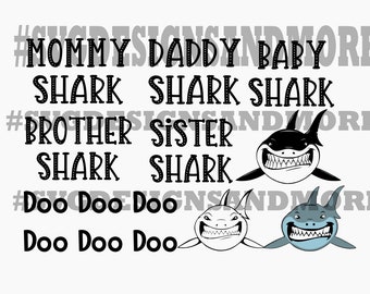 Daddy shark Mommy shark silhouette svg cutting files,Doo Doo Doo song,Daddy shark song svg,cricut file